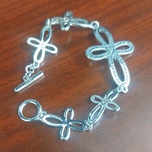 Silver Toned Cross Amazing Grace Toggle Bracelet 8"